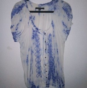 Bohemian White & Blue Embroidered/Tie-dye Shirt